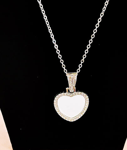 Silver Custom Rhinestone Heart Picture Necklace | Gift for Her | Anniversary | Mother's Day | Christmas Gift | Picture Necklace