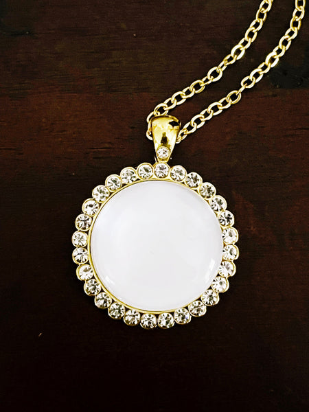 Silver or Gold Custom Rhinestone Round Necklace  | Picture Necklace | Anniversary | Christmas Gift | Graduation Gift