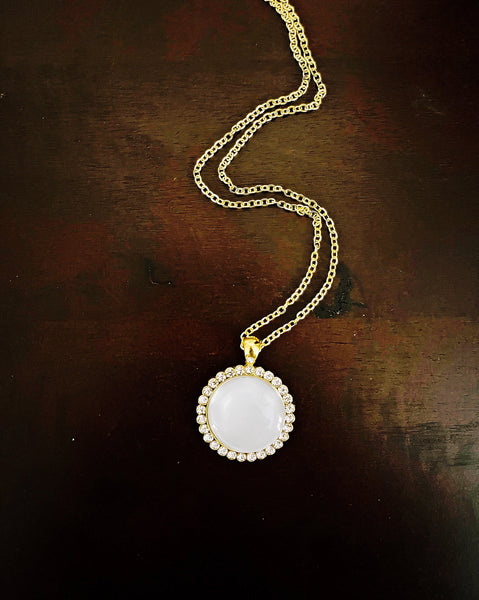 Silver or Gold Custom Rhinestone Round Necklace  | Picture Necklace | Anniversary | Christmas Gift | Graduation Gift