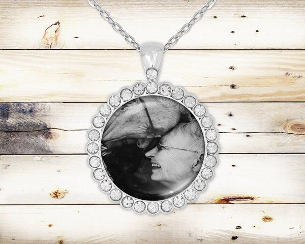 Silver Custom Rhinestone Round Necklace  | Picture Necklace | Anniversary | Christmas Gift | Graduation Gift